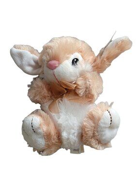 Dan Dee Easter Bunny 8 in Plush Rabbit Brown White Bow Spring Stuffed Animal Toy
